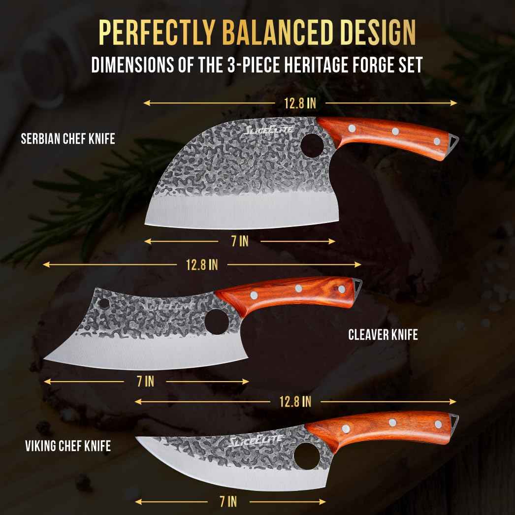 3 Piece BBQ Knife Set Serbian Chef Knife Meat Cleaver Viking Kitchen Knives (3 Count)