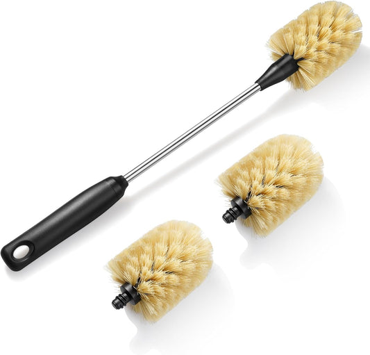 Water Bottle Cleaning Brush with 2 Replaceable Heads, Compatible with Sport Bottles, Tumblers, Mugs, Wine Decanters, Glassware, Round, 1 Pack (15 in)