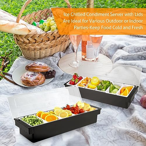 Ice Chilled Condiment Caddy with 5 Removable Trays and Lids (45.8562 Ounce)