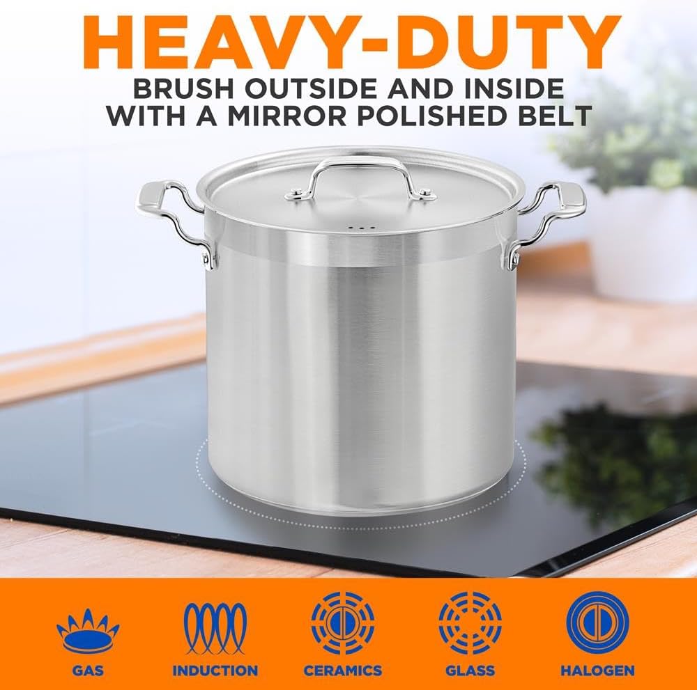 NutriChef 20 Quart Heavy-Duty Stockpot with Stainless Lid - Large Pot for Induction, Gas & Electric Cooktops, Perfect for Soups & Stews - Culinary Roots