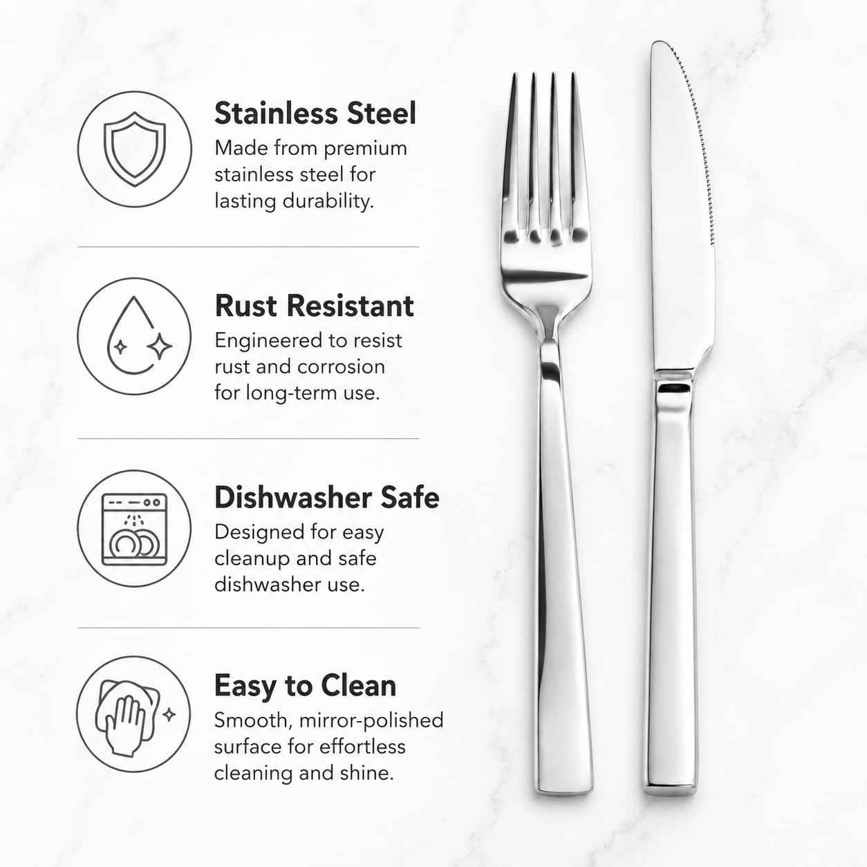 20 Piece Stainless Steel Dinner Knife and Fork Set for 10