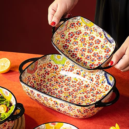 Retro pastoral style Ceramic Baking Dish Rectangular Bakeware Set Baking Pan