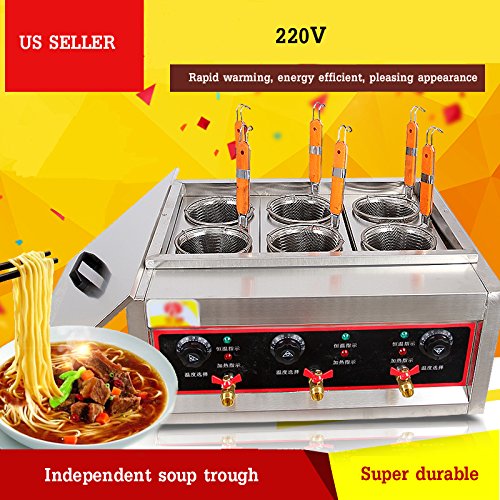 220V Commercial Pasta Cooker with 6 Noodle Filter Electric Pasta Cooking Machine Multifunctional Pasta Warmer Noodles Cooker 6KW for Cooking Dumplings NoodlesVegetables 30 (6 Count)