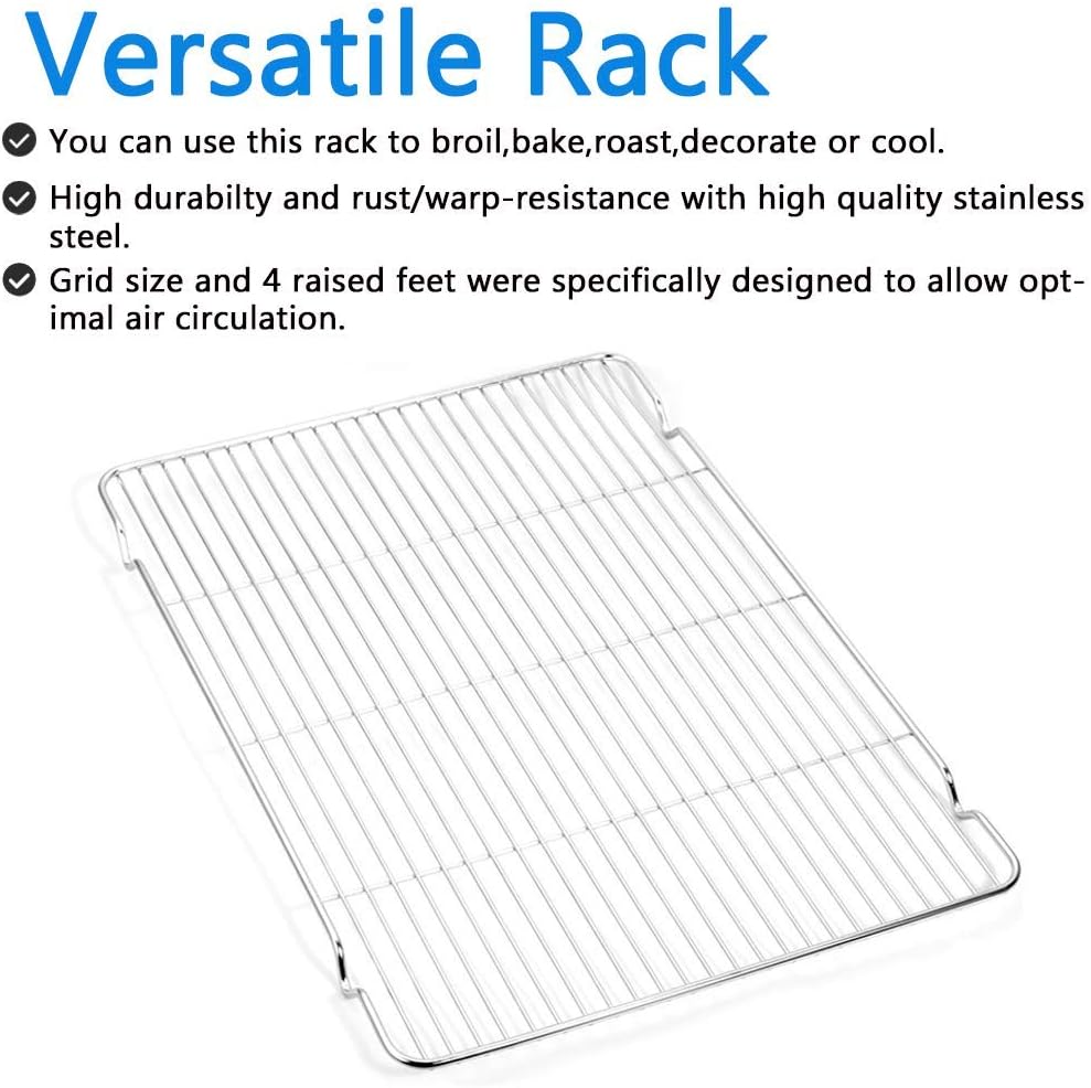 Cookie Sheet and Cooling Rack Set, 16 inch Stainless Steel Baking Pan with a Rack, Professional Bakeware, Healthy & Non-toxic & Rustproof & Easy Clean & Dishwasher Safe - Culinary Roots