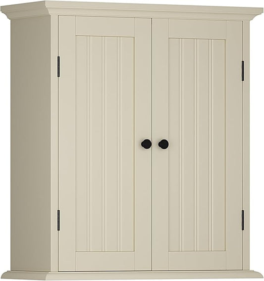 ChooChoo Bathroom Wall Cabinet, Over The Toilet Space Saver Storage Cabinet, Medicine Cabinet with 2 Door and Adjustable Shelves, Cupboard, Cream Yellow