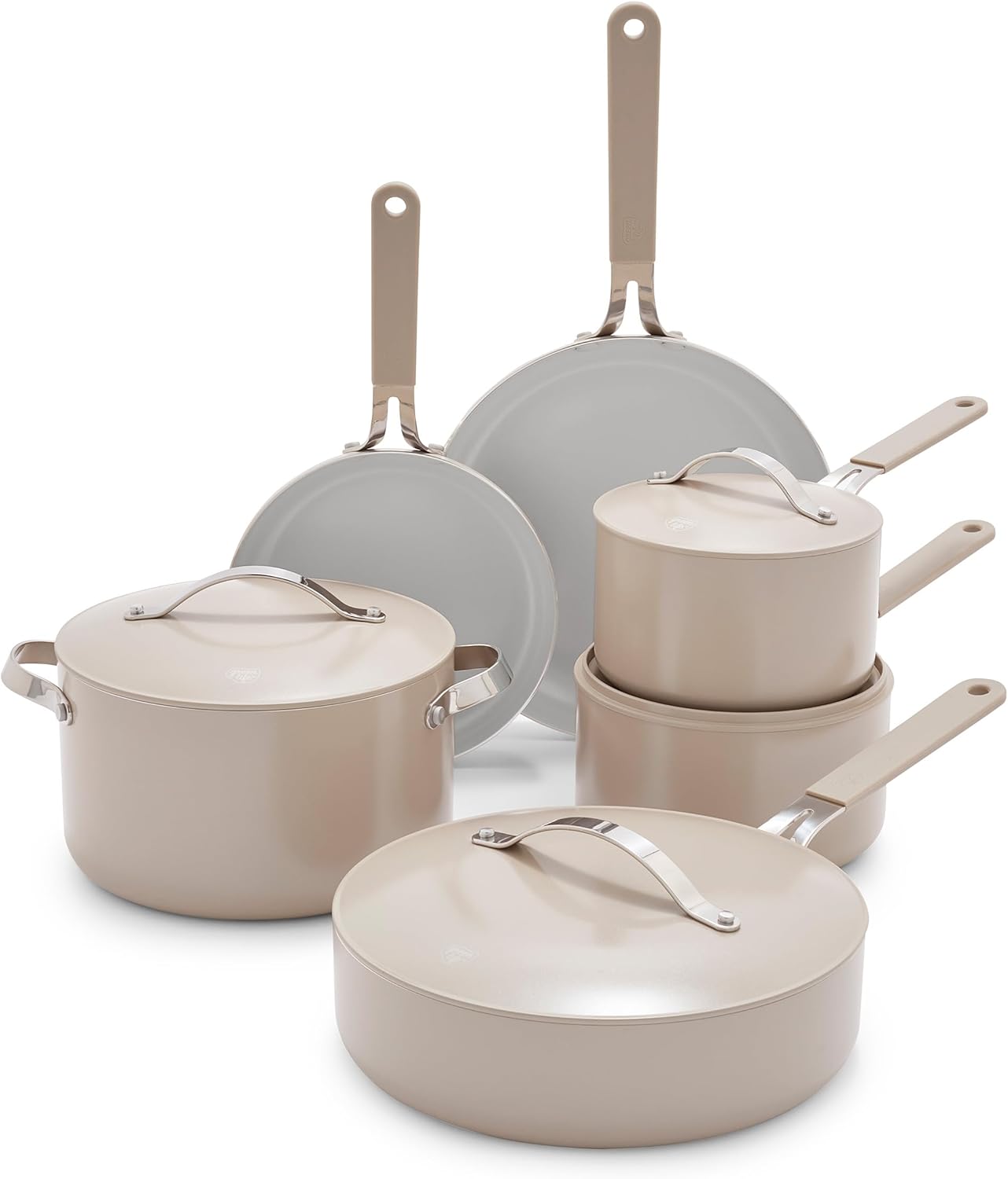 GreenLife 10-Piece Nonstick Ceramic Cookware Set, Lightweight Healthy PFAS-Free Pots & Pans with Lids, Dishwasher & Oven Safe, Durable Body, Silicone Stay-Cool Handles, Easy Release, Taupe - Culinary Roots