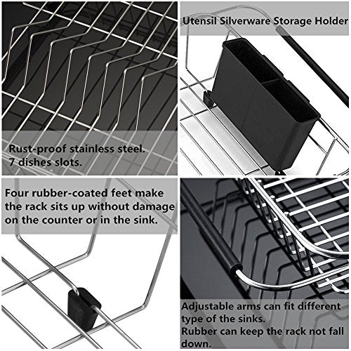 Expandable Dish Drying Rack Over the Sink Dish Drainer Dish Rack in Sink or On Counter with Utensil Silverware Storage Holder