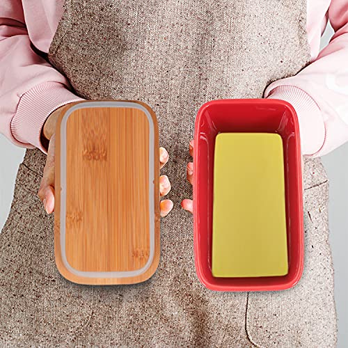 Ceramic Butter Dish with Bamboo Lid and Stainless Steel Knife Spreader