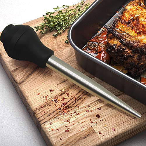 Stainless Steel Turkey Baster Commercial Grade Quality Silicone Bulb Including 2 Marinade Injector Needles And Basting Brush (4 Count)