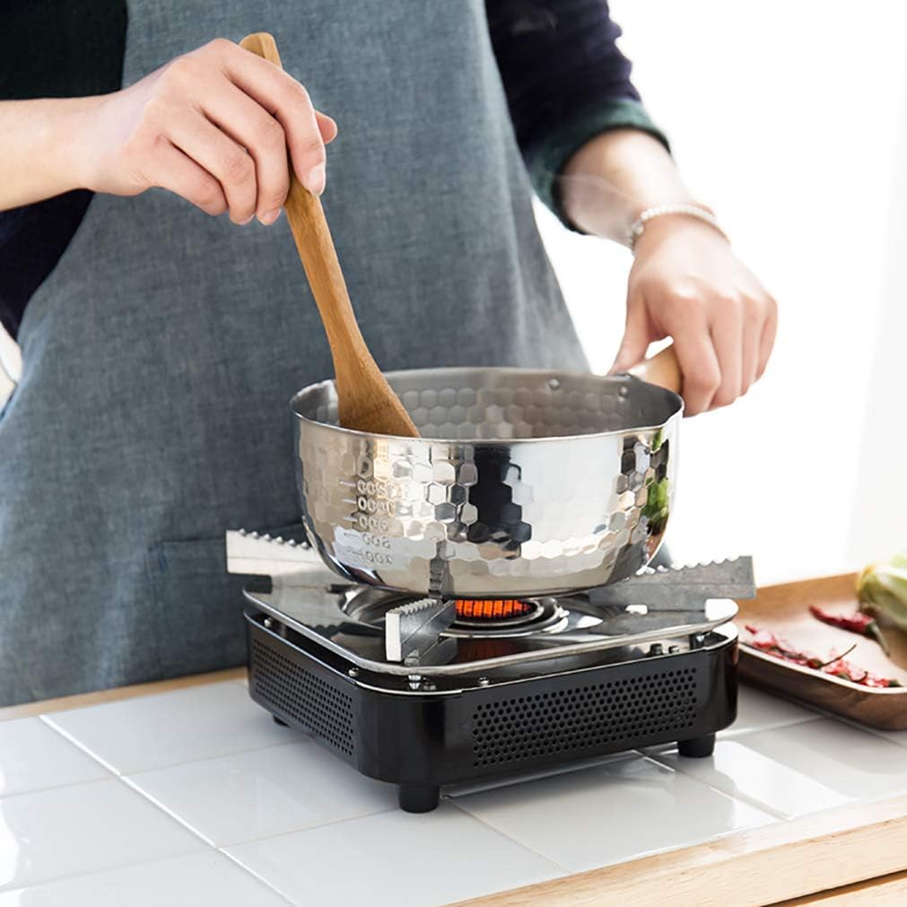 Yukihira Saucepan, Traditional Japanese Yukihira Pot Stainless Steel Saucepan Milk Sauce Pan Wooden Handle (8 inch 3 Quart)