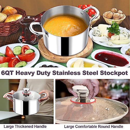 6QT 18 10 Stainless Steel Stockpot with Lid