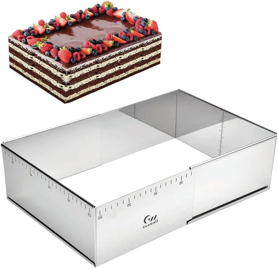 Guowall Extensible Rectangular Cake Mould Stainless Steel Pastry Ring Mold for Tiramisu Rectangle Adjustable Baking Frame Big Size for Multiple Size - 10 x 7 inch - Culinary Roots