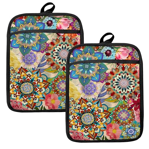Boho Floral Oven Mitts Set