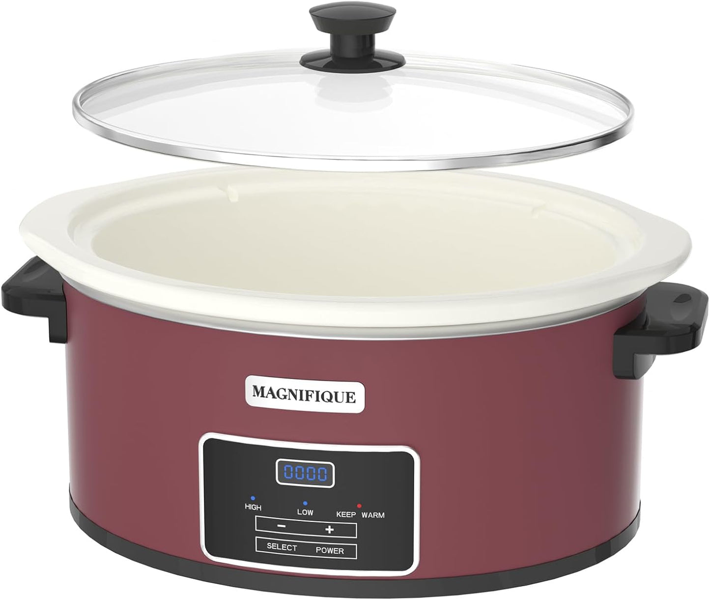 7-Quart Programmable Slow Cooker with Timer Keep Warm - Small Kitchen Appliance for Family Dinners - Serves 6+ People (Red Shell + White Ceramic Liner) - Culinary Roots
