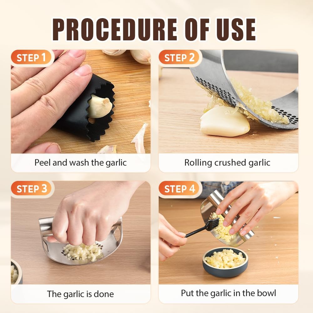 Stainless Steel Garlic Rocker,2025 New Stainless Steel Garlic Press,Garlic Press Rocker,Garlic Cutter (3) - Culinary Roots