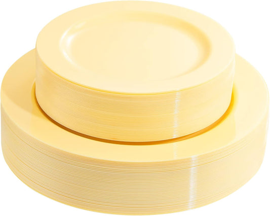 FLOWERCAT 60PCS Yellow Plates - Heavy Duty Yellow Plastic Plates Disposable 10.25inch & 7.5inch for Easter Party/Wedding/Spring - Serve for 30 guests - Culinary Roots