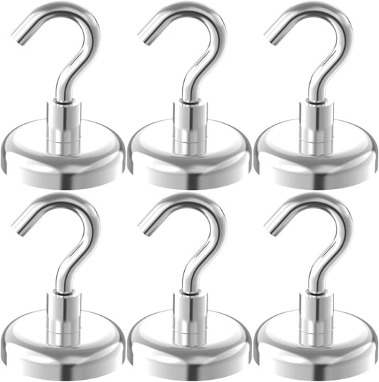 150lb Heavy Duty Magnetic Hooks with 1.42" Dia Magnetic Base - 6Pack, Neodymium Magnets with Hook for Kitchen, Workplace, Super Strong Cruise Magnet Hook for Hanging, Magnetic Hanger