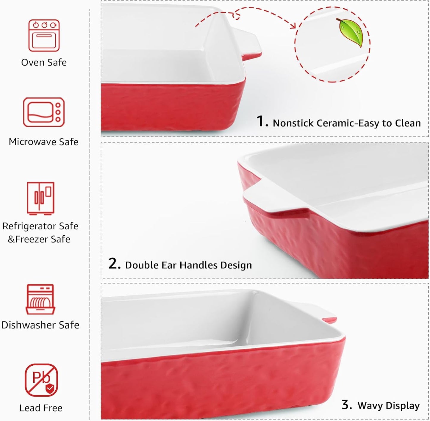 4 QT Baking Dish, Casserole Dishes for Oven, 9x13 Baking Pan with Handles, Lasagna Pan Deep, Ceramic Casserole Dish Oven Safe for Baking, Lasagna, Kitchen, Wedding Gift (Red) - Culinary Roots