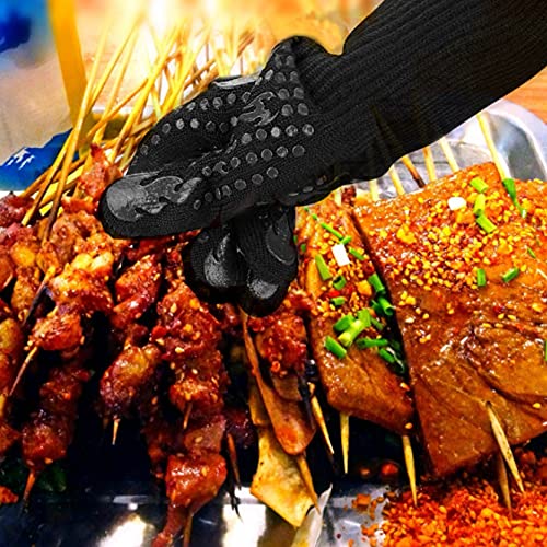 Mitts Oven Gloves with Fingers BBQ Heat Resistant Gloves Oven Gloves 1472℉ 14Inch Cut Resistant Cooking Grill Gloves Silicone Non (2 Count)