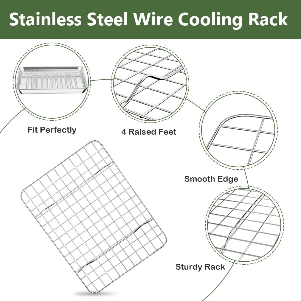 ROTTAY Small Baking Sheet Pan with Wire Rack Set [2 Pans + 2 Racks], 1/8 Stainless Steel Cookie Sheets for Oven, Warp Resistant & Heavy Duty & Rust Free, Size 9 x 7 x 1 Inches - Culinary Roots