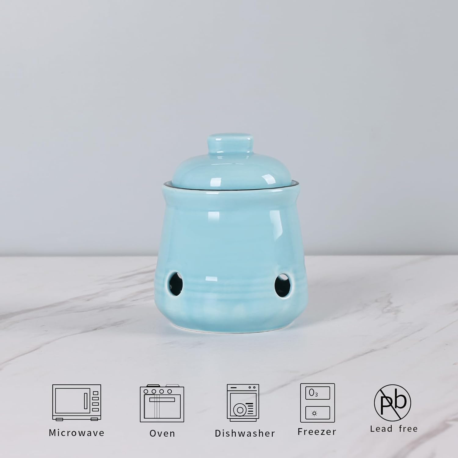 HAOTOP Ceramic Mini Garlic Keeper with Lid, Garlic Container Saver for Countertop, Keep Your Garlic Cloves Fresh (Turquoise) - Culinary Roots