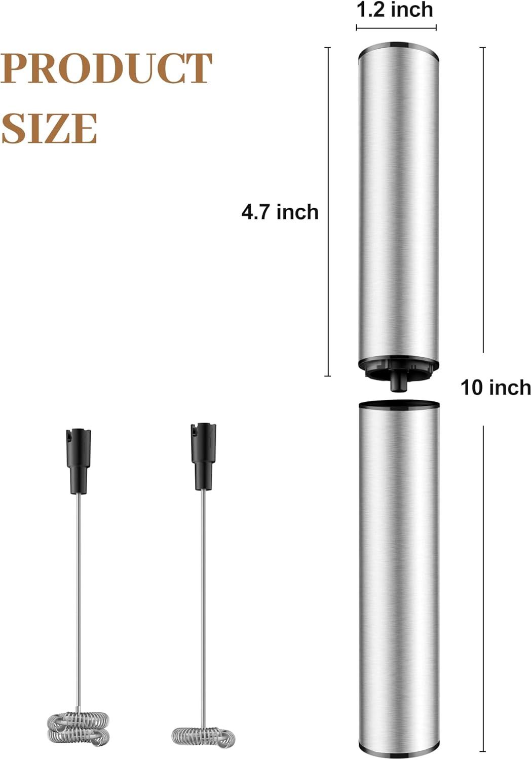 Milk Frother Rechargeable with Cover - Coffee Frother Wand, Drink Mixer Handheld with 2 Detachable Stainless Whisks 2 Speed Adjustable for Latte, Cappuccino, Hot Chocolate, Egg, Silver - Culinary Roots