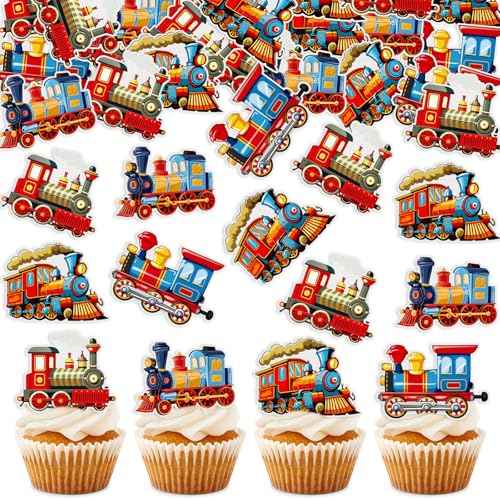 40PCS Edible Retro Train Cupcake Toppers Vintage Locomotiv Cupcake Picks for Retro Train Baby Shower Boys Girls Birthday Cupcake Decorations Traditional Transportation Party Decors (40 Count)