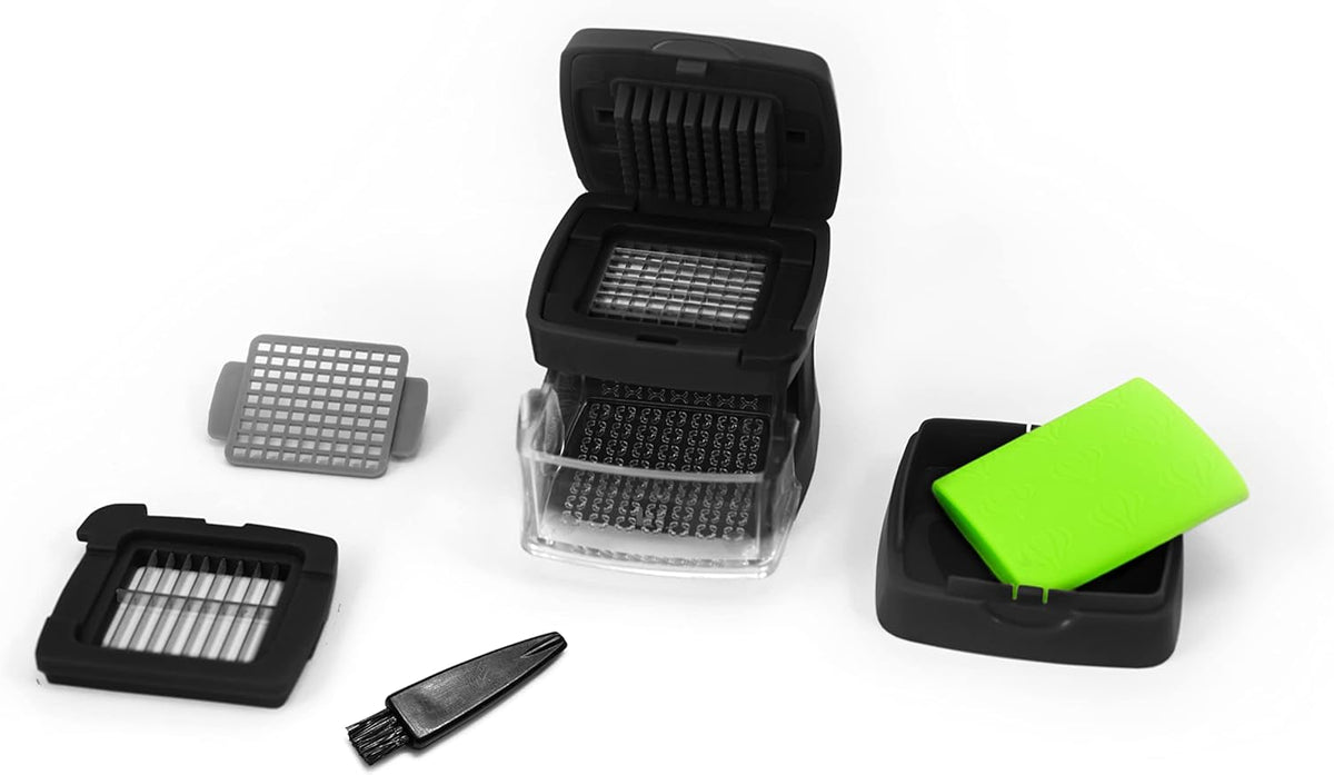 Garlic-A-Peel Garlic Press, Crusher, Cutter, Mincer, and Storage Container - Includes Silicone Garlic Peeler - Easy to Clean - Stainless Steel Blades – (Black), standard - Culinary Roots
