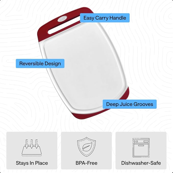 GORILLA GRIP BPA-Free Reversible Kitchen Cutting Board Set of 3, US Designed, Nonporous, Juice Grooves Catch Liquid, Slip Resistant Border, Dishwasher Safe, Durable Large Food Chopping Boards, Red