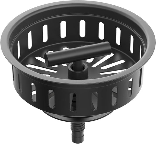 KONE Kitchen Sink Stopper Strainer Replacement for Standard 3-1/2 Inch Spin and Seal Drains with Threaded Stopper Function, Stainless Steel Sink Strainer, Black Twist Lock Basket Strainer Replacement