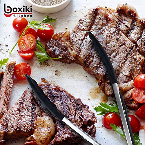 Kitchen Tongs for Cooking with Silicone Tips by Boxiki Kitchen