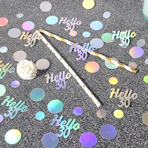 Hello 30 Birthday Confetti for Tables Iridescent Circle Dots Happy 30th Birthday Party Decorations for Her Women Thirty Years Old Birthday Table Scatters Confetti Decor Supplies 300PC (300 Count)