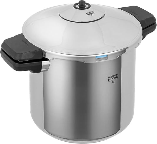 Kuhn Rikon DUROMATIC® 7.0L Stovetop Pressure Cooker – 22cm, Swiss Made – 18/10 Stainless Steel, Energy Efficient, Safe Locking Lid, Works on Induction & All Stovetops, Includes Trivet & Cookbook
