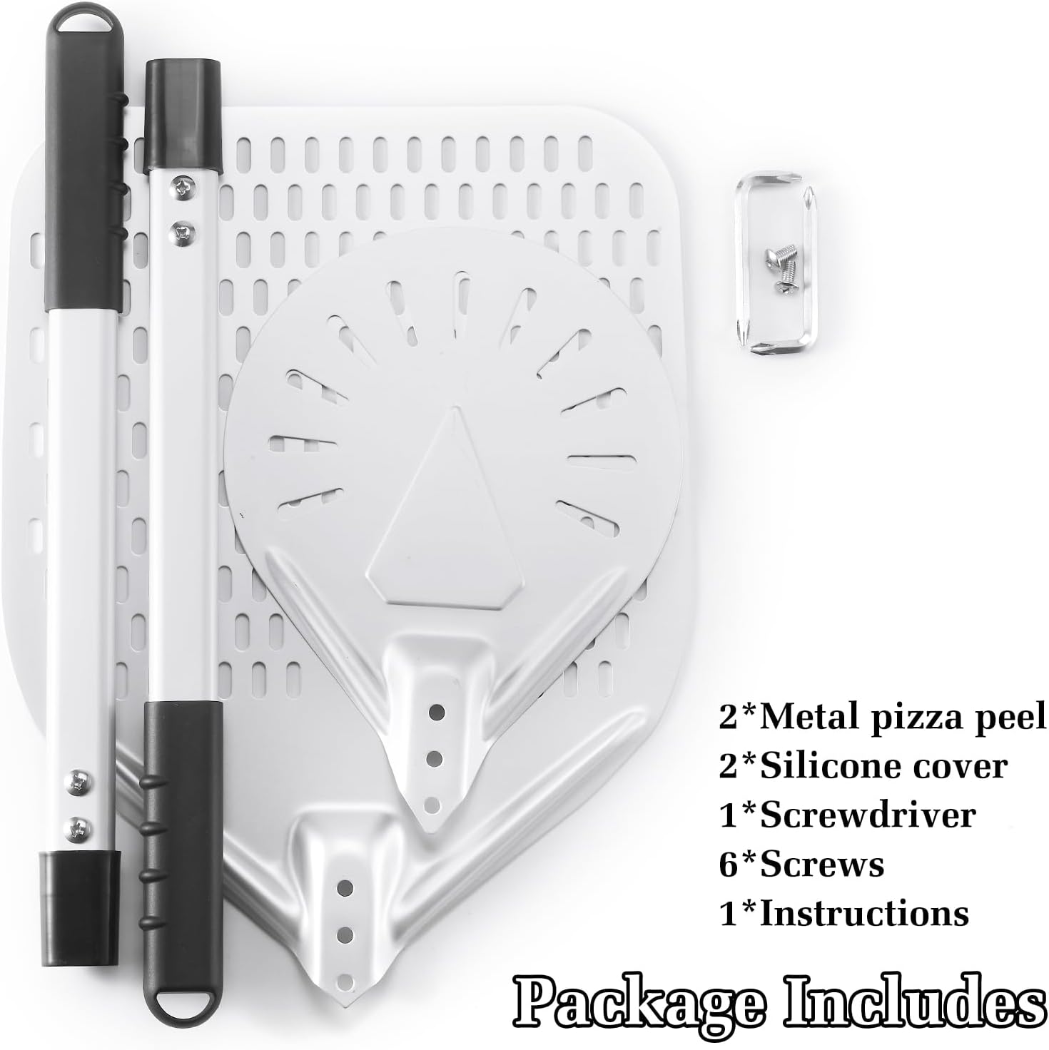 14 Inch + 7 Inch Perforated Pizza Peel Set, Pizza Turning Peel with Metal Handle, Pizza Spatula Paddle for Homemade Pizza Oven Accessories - Culinary Roots