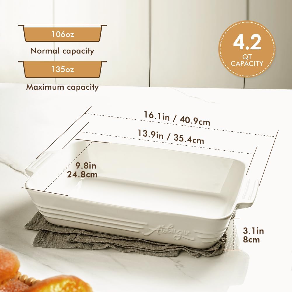 Casserole Dishes for Oven,9x13 Ceramic Baking Dish,4.2 Quarts Large Lasagna Pan with Handles Deep and Large Capacity,Durable Bakeware for Lasagna, Home Decor, Wedding Gift, White - Culinary Roots