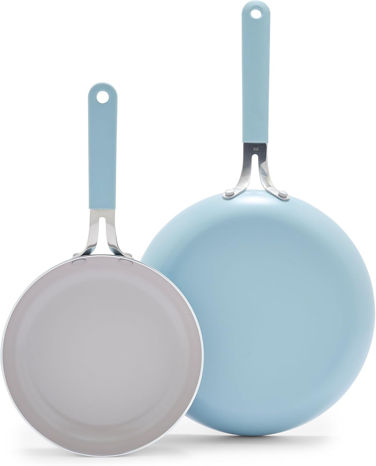 GreenLife 8” & 10” 2 Piece Nonstick Ceramic Frying Pan Set, Lightweight Healthy PFAS-Free Skillets, Dishwasher & Oven Safe, Durable Body, Silicone Stay-Cool Handles, Easy Release, Blue Haze - Culinary Roots