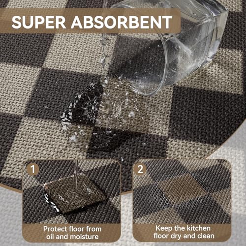 Kitchen Rugs Kitchen Mats for Floor Non Slip Beige Checkered 17"x47" (5.5556 Sq Ft)