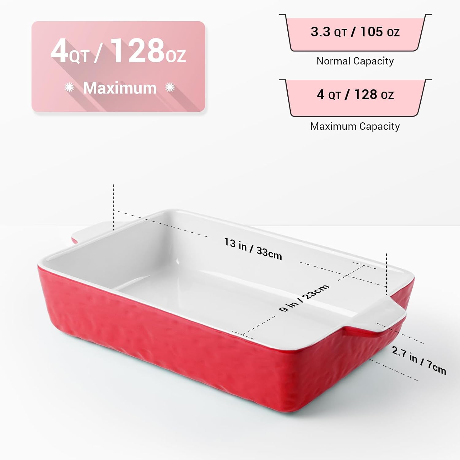4 QT Baking Dish, Casserole Dishes for Oven, 9x13 Baking Pan with Handles, Lasagna Pan Deep, Ceramic Casserole Dish Oven Safe for Baking, Lasagna, Kitchen, Wedding Gift (Red) - Culinary Roots