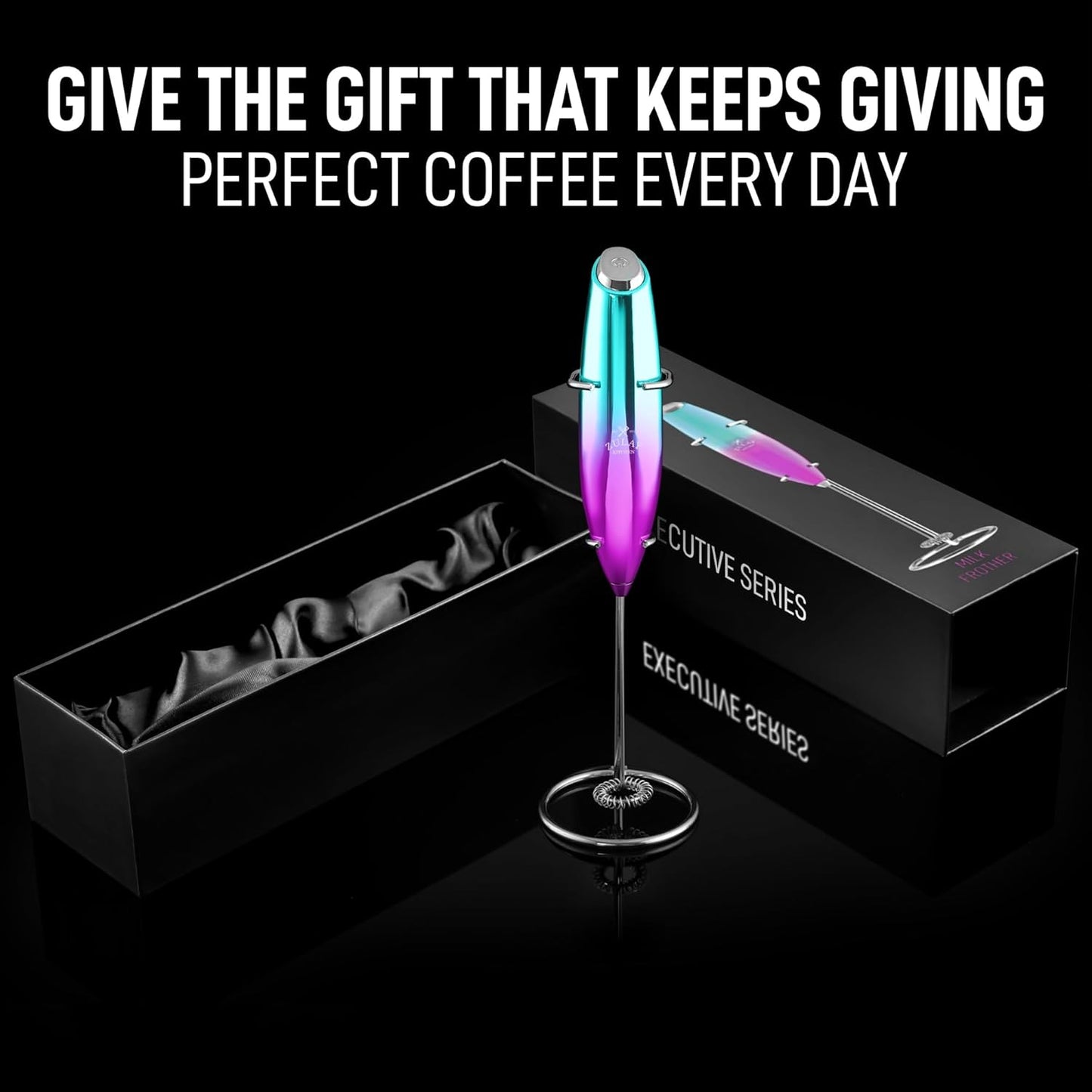 Zulay Kitchen Executive Series Milk Frother Wand - Upgraded & Improved Stand - Ideal Coffee Gift - Coffee Frother Handheld Foam Maker For Lattes - Electric Milk Frother Handheld For Cappuccino - Culinary Roots