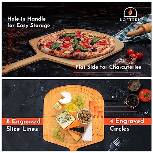 Wooden Pizza Peel 16 Inch Board with Engraved Sizes
