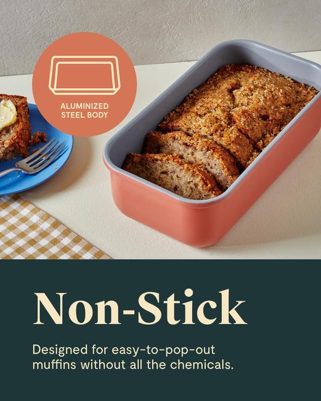 Caraway Non-Stick Ceramic 1 lb Loaf Pan - Naturally Slick Ceramic Coating - Non-Toxic, PTFE & PFOA Free - Perfect for Pound Cakes, Breads, & More - Perracotta - Culinary Roots