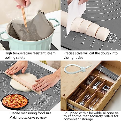Silicone Pastry Mat 28" x 20" Extra Thick Non Stick Baking Mat with Measurements and Edge Heightening