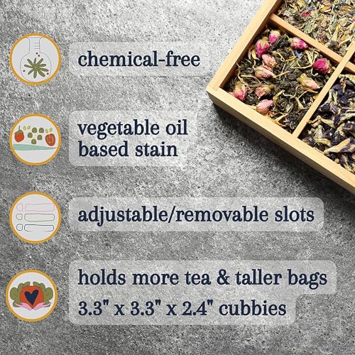 Tea Organizer Box Food Safe Chemical Free Bamboo Wood Storage Chest Big
