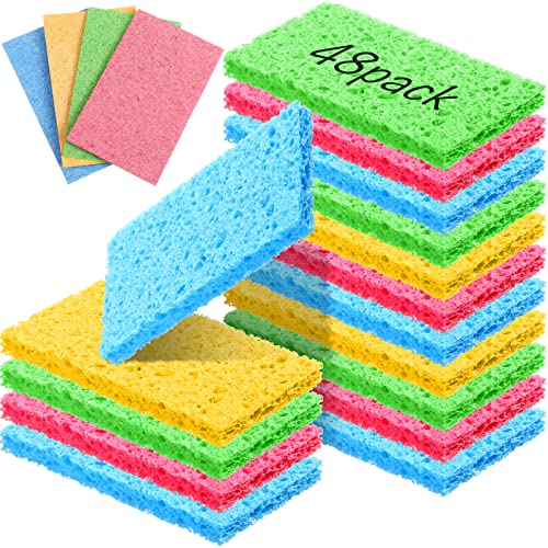 48 Pieces Compressed Wood Pulp Dish Sponges for Kitchen