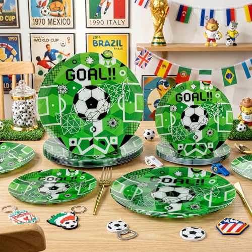20 Green Plastic Soccer Plates
