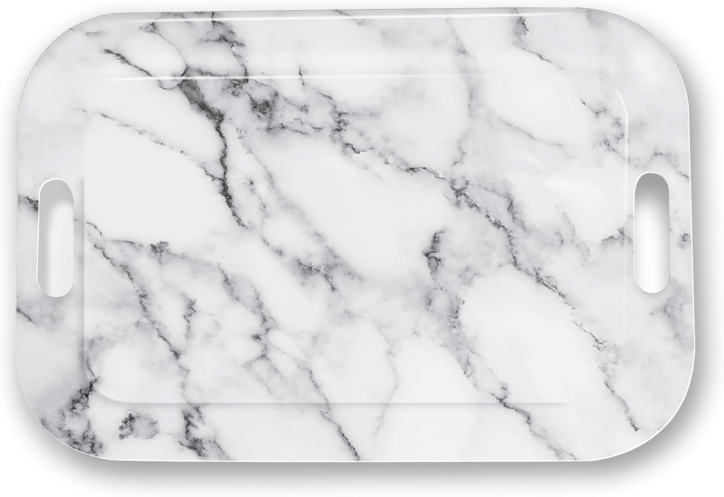 Serving Trays with Handles, 14.5 x 9.8 inch Rectangular Plastic Tray for Restaurant, Kitchen, Gray White Marble