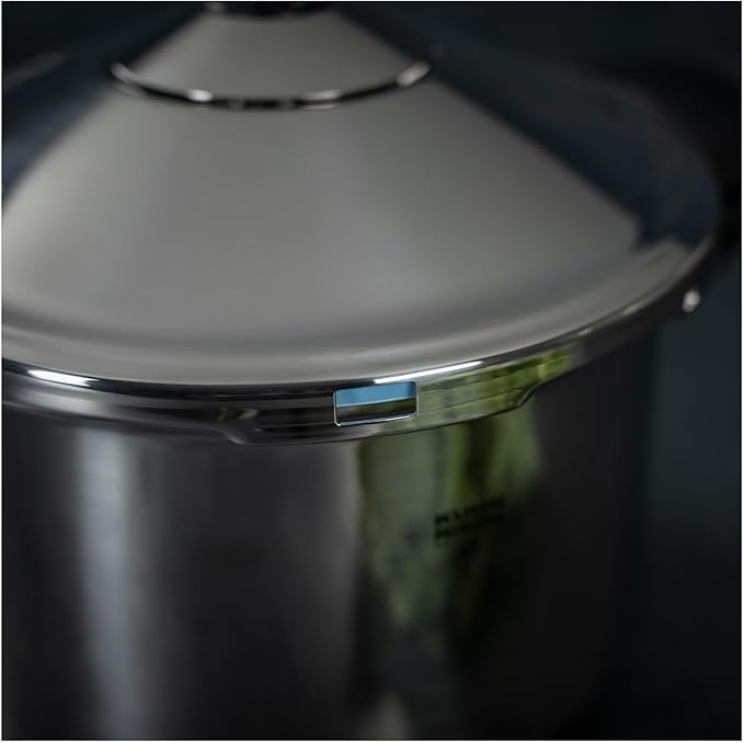 Kuhn Rikon DUROMATIC® 7.0L Stovetop Pressure Cooker – 22cm, Swiss Made – 18/10 Stainless Steel, Energy Efficient, Safe Locking Lid, Works on Induction & All Stovetops, Includes Trivet & Cookbook