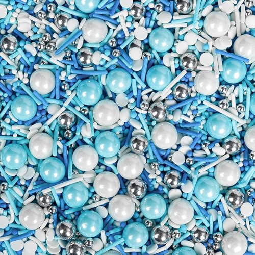 Edible Blue Silver White Sprinkles (4.5 Ounce)