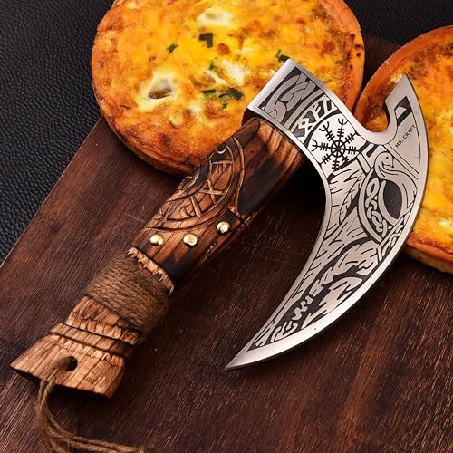Pizza Cutter Axe Carbon Steel Slicer Chef Viking Axe with Leather Cover