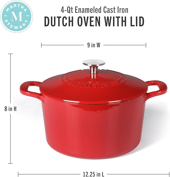 Martha Stewart Gatwick 4 Quart Enamel Cast Iron Dutch Oven - Red